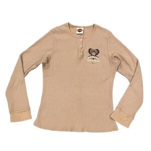 2005 MD Harley Davidson Henley Thermal Shirt Women’s XS/S* Tan Logo Long Sleeve